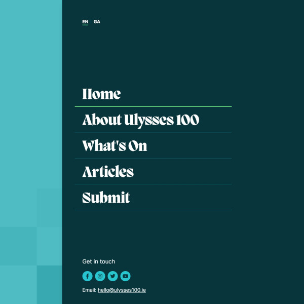 Ulysses100 website screenshot - Nav Menu